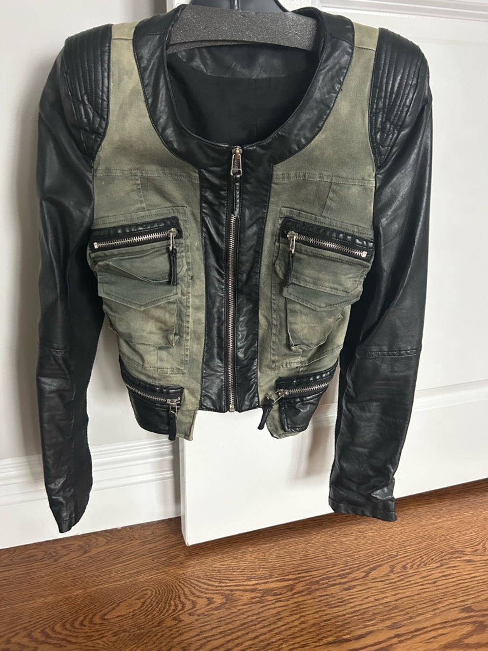 Women’s Two-Tone Green & Black Utility Moto Jacket- Size XS/S